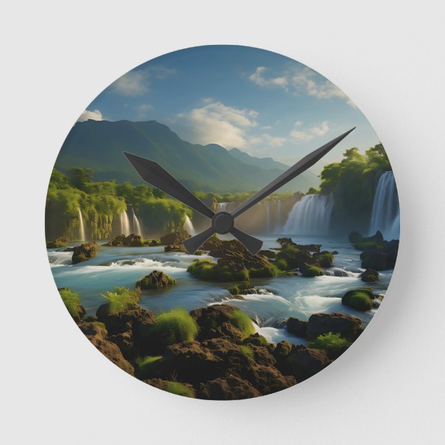 Mountain River in the forest Round Clock (Front)