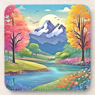 Mountain River Landscape Art Coaster