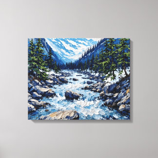 Mountain River Stream Premium Wrapped Canvas Wall 