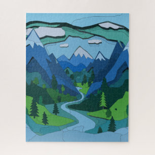 Mountain River Valley Cutout Jigsaw Puzzle