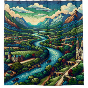 “Mountain River Valley" Shower Curtain