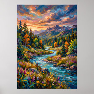 Mountain River Wildflower Poster