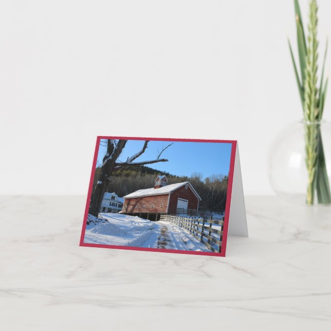 Mountain Road Barn Winter Portrait Note Card (Front)