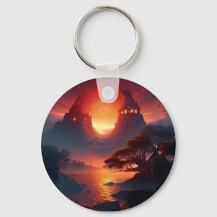 Mountain Rock Houses Overlook Sunset  Lake Key Ring