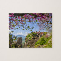 Mountain Rock & Pink Cherry Blossom Jigsaw Puzzle 