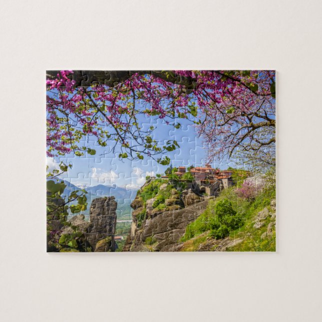 Mountain Rock & Pink Cherry Blossom Jigsaw Puzzle  (Horizontal)