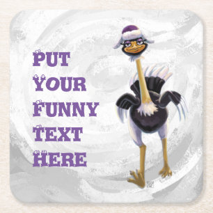 Mountain Running Ostrich Square Paper Coaster