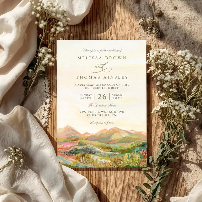 Mountain Rustic Country Elegant QR Code Wedding Invitation (Creator Uploaded)