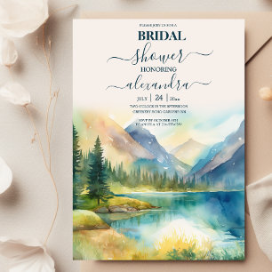 Mountain Rustic Sunset Watercolor Orange Bridal  Invitation