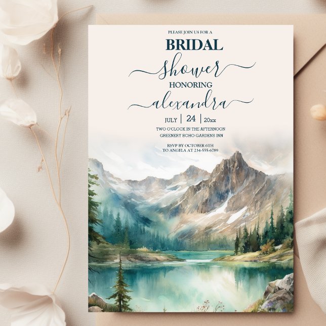 Mountain Rustic Sunset Watercolor Orange Bridal  Invitation (Creator Uploaded)