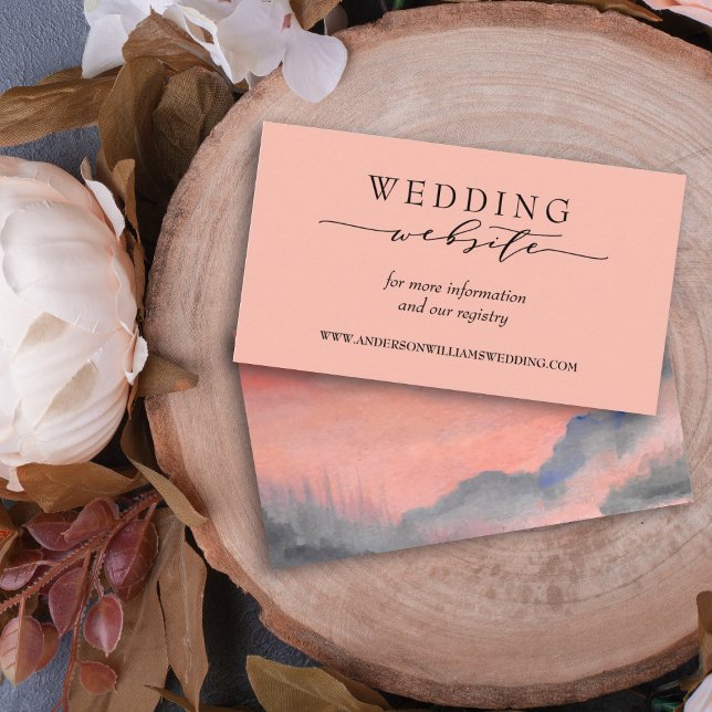 Mountain Rustic Sunset Watercolor Wedding Website Enclosure Card (Creator Uploaded)