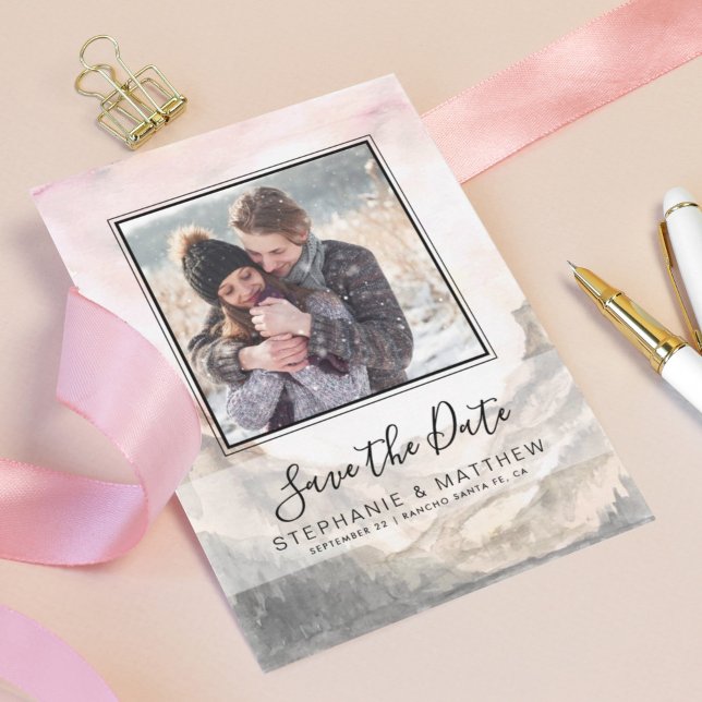 Mountain Rustic Watercolor Wedding Photo Save The Date (Creator Uploaded)
