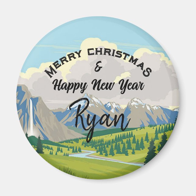 Mountain Scene Country Add a Name Magnet (Front)