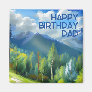 Mountain Scene Painting Happy Birthday Dad  Magnet