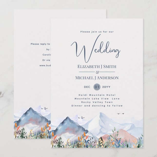 Mountain Scene Winter Wedding Invitation (Front/Back)
