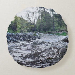 Mountain Scenic Autumn River - Wild Nature Romania Round Cushion
