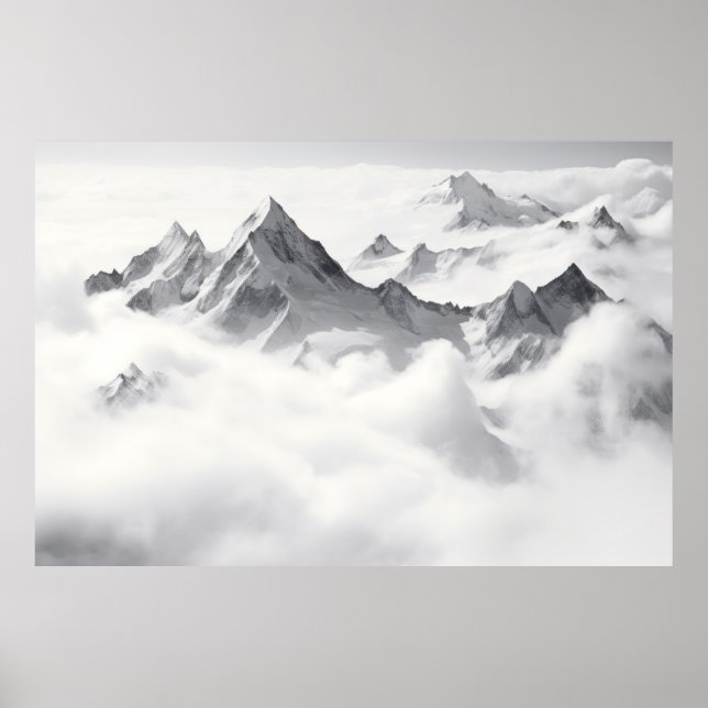 Mountain Sea Clouds Sunset Sky Landscape Poster (Front)