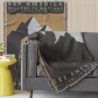 Mountain See America Cowboy Montana Pattern Throw Blanket