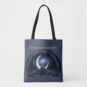 Mountain Serenity Cosmic Meditation. Crescent Moon Tote Bag