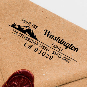 Mountain Silhouette Family Name & Return Address Rubber Stamp
