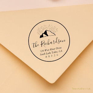 Mountain Sketch Sunlight Beam Return Address Rubber Stamp