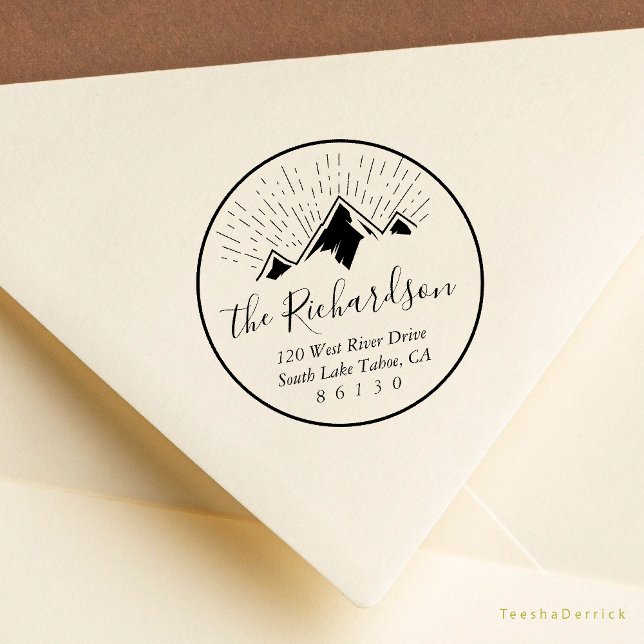Mountain Sketch Sunlight Beam Return Address Rubber Stamp (Mountain Sketch Sunlight Beam Return Address Rubber Stamp, New Home Address Announcement)