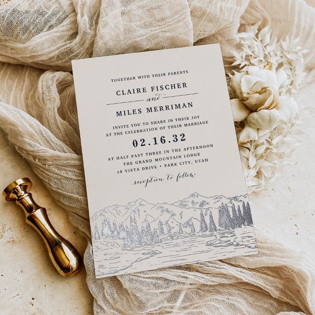 Mountain Sketch Wedding Foil Invitation (Creator Uploaded)