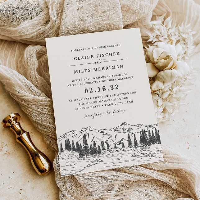 Mountain Sketch Wedding Invitation (Creator Uploaded)