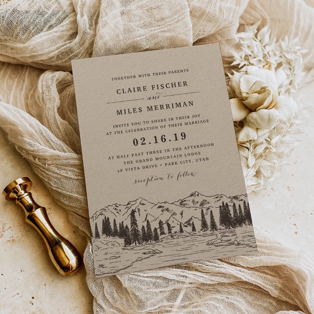 Mountain Sketch Wedding Invitation | Kraft (Creator Uploaded)