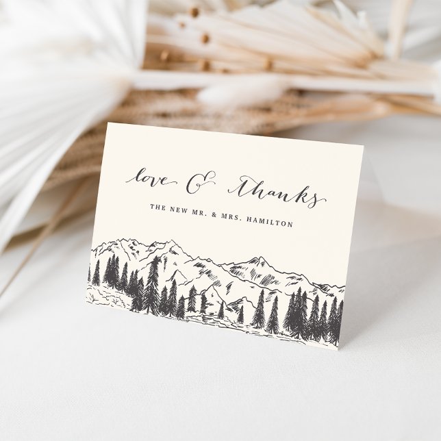 Mountain Sketch Wedding Thank You Card (Creator Uploaded)