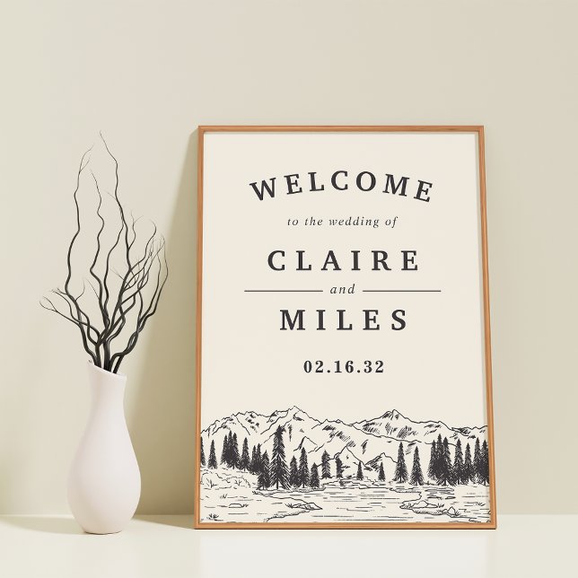 Mountain Sketch Wedding Welcome Poster (Creator Uploaded)