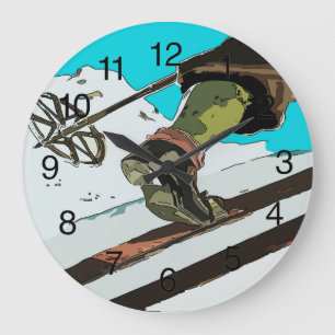 Mountain Ski, add text Large Clock