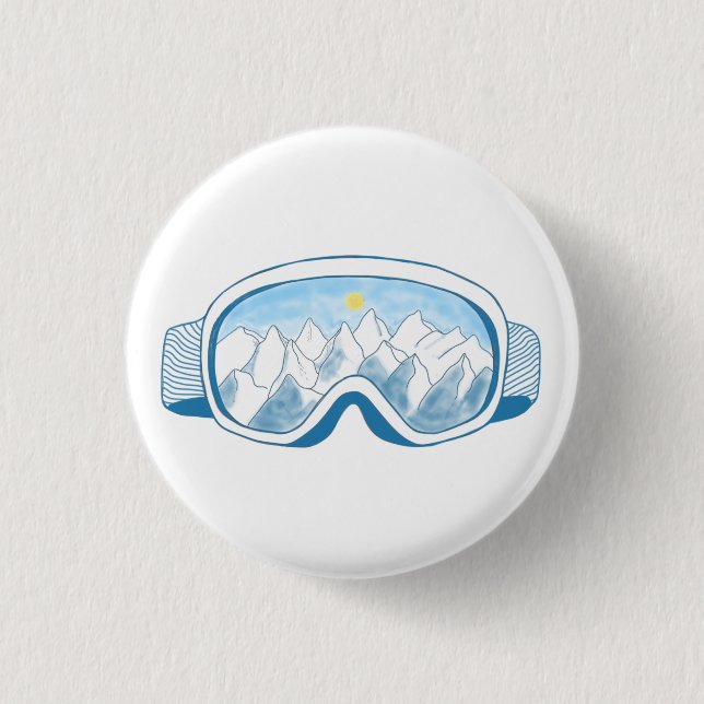 Mountain Ski Goggles Illustration   3 Cm Round Badge (Front)