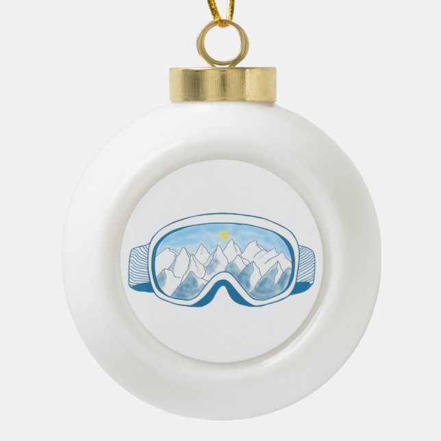Mountain Ski Goggles Illustration  Ceramic Ball Christmas Ornament (Front)