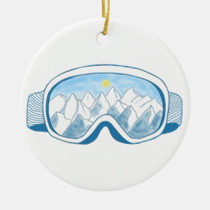 Mountain Ski Goggles Illustration Ceramic Tree Decoration