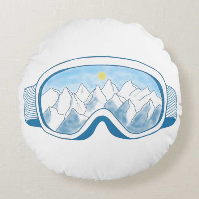 Mountain Ski Goggles Illustration   Round Cushion (Front)