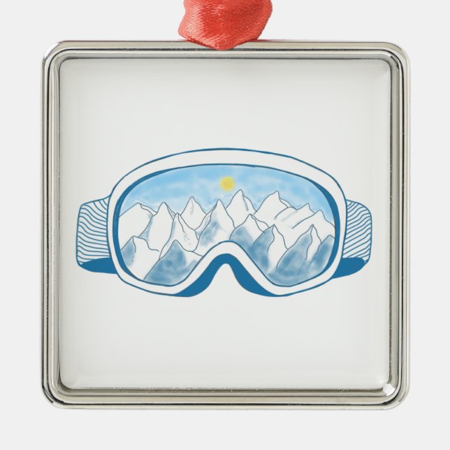 Mountain Ski Goggles   Metal Tree Decoration (Front)