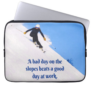 Mountain Ski Slopes Fresh Snow Fall Skiing Funny Laptop Sleeve