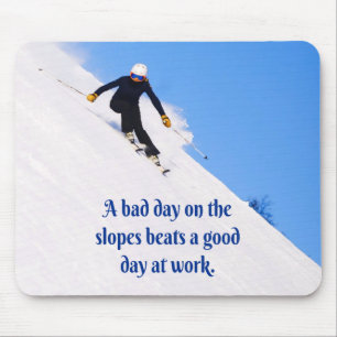 Mountain Ski Slopes Fresh Snow Fall Skiing Funny Mouse Mat