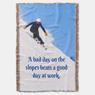 Mountain Ski Slopes Fresh Snow Fall Skiing Funny Throw Blanket