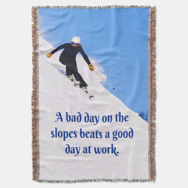 Mountain Ski Slopes Fresh Snow Fall Skiing Funny Throw Blanket (Front Vertical)