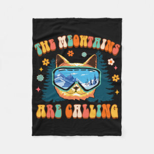 Mountain Skiing Lover Snowboard The Meowtains Are  Fleece Blanket