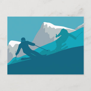 Mountain Skiing  Sport  Holiday Postcard