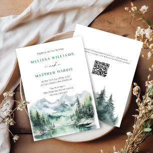 Mountain Skyline Wedding Invitation with QR Code 