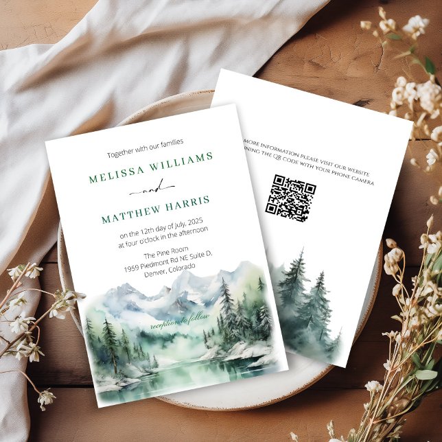 Mountain Skyline Wedding Invitation with QR Code  (Creator Uploaded)