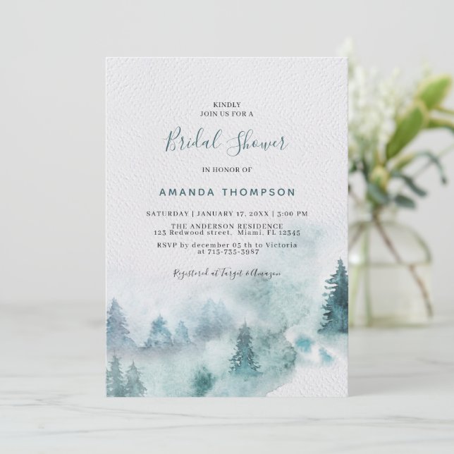 Mountain Smoky Greenery Bridal Shower Invitation (Standing Front)
