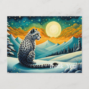 Mountain Snowy Night Snow Leopard  Postcard