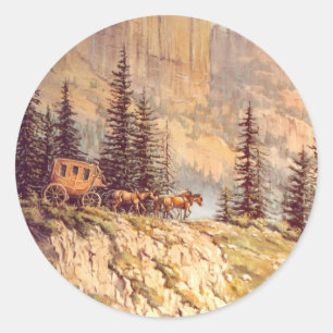 MOUNTAIN STAGECOACH by SHARON SHARPE Classic Round Sticker