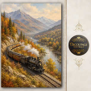 Mountain Steam Train Decoupage Tissue Paper