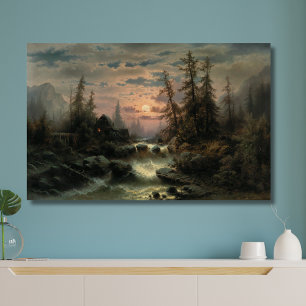 Mountain Stream in the Moonlight – Albert Rieger Canvas Print